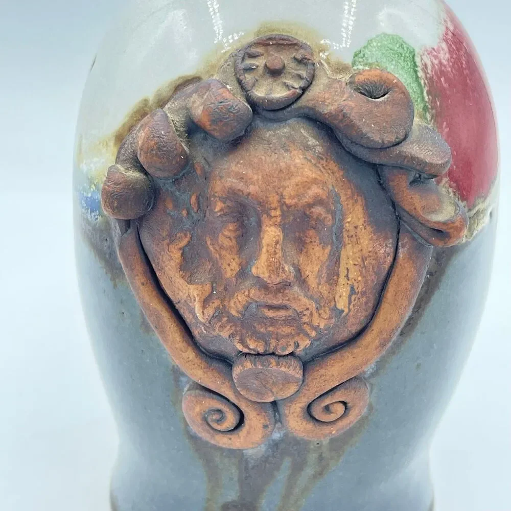 Vintage Signed Chappelle Artisan Pottery Vase Jug Pitcher Old Man Winter Face